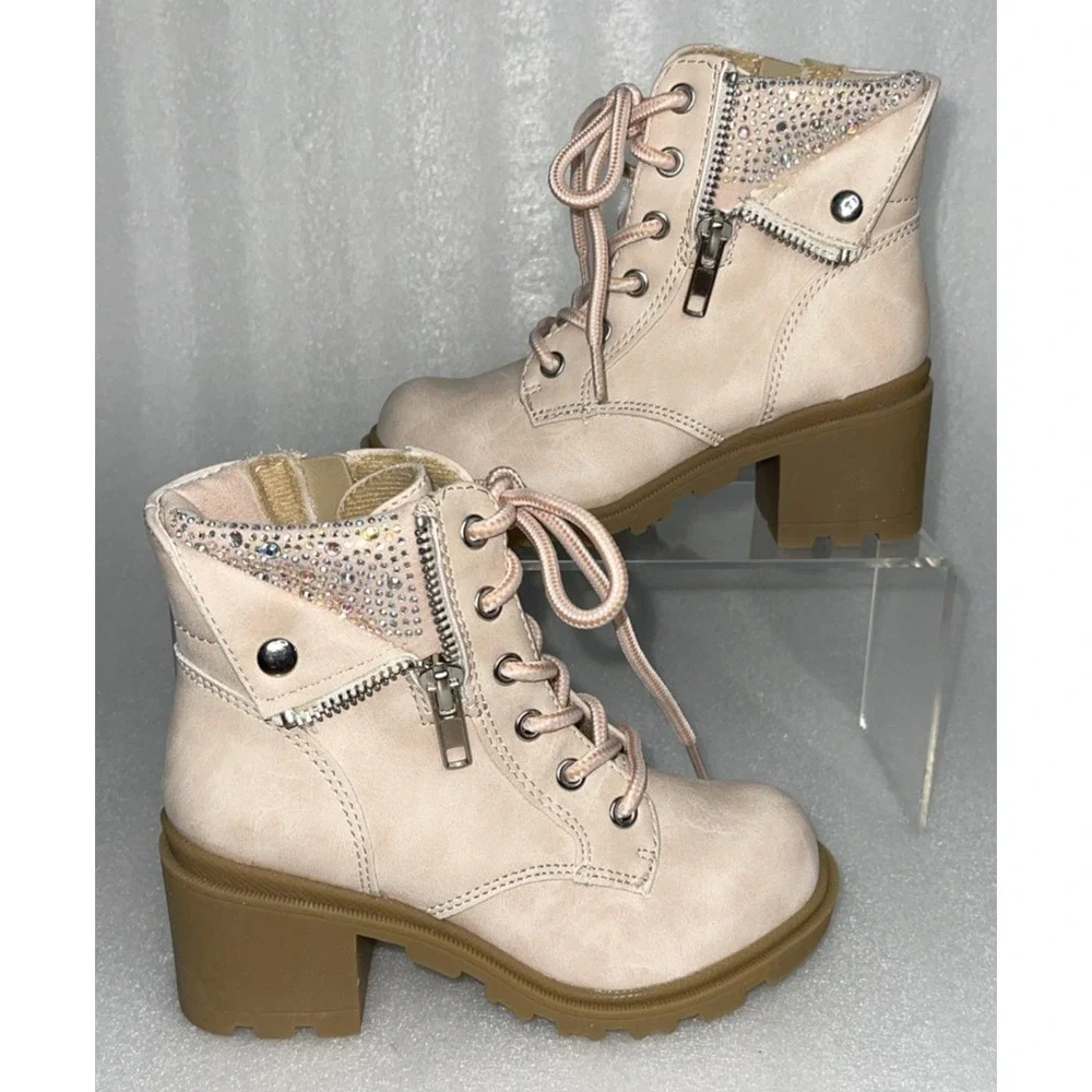 Therabouts‎ Kinsley Pink Rhinestone Hiker Block Heel Boots Girls Size 11 NEW